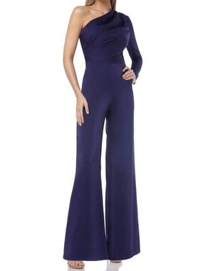 Kay Unger NWT One-Shoulder Midnight Navy Wide-Leg Jumpsuit Size 4